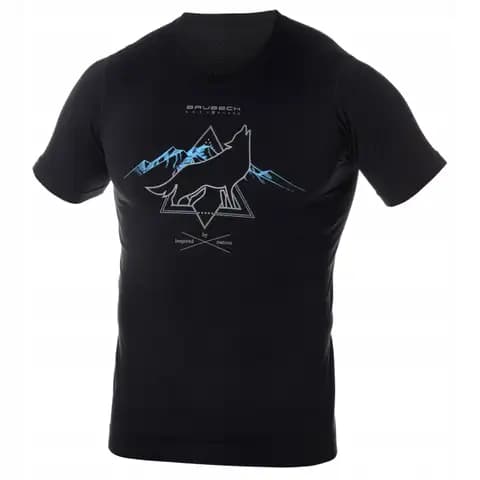 Koszulka męska trekkingowa BRUBECK T-Shirt merino czarna Wilk 3 rozmiar S