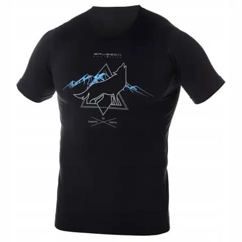 Koszulka męska trekkingowa BRUBECK T-Shirt merino czarna Wilk 3 rozmiar M