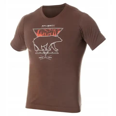 Koszulka męska BRUBECK T-Shirt merino brązowy Niedźwiedź 3 rozmiar L
