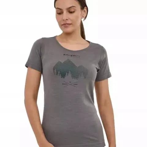 Koszulka damska merino wool BRUBECK krótki rękaw GÓRY 9 szara rozmiar M