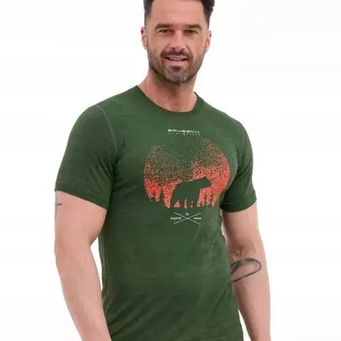 Koszulka męska merino wool BRUBECK krótki rękaw NIEDŹWIEDŹ zielona r. XL