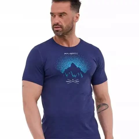 Koszulka męska merino wool BRUBECK krótki rękaw GÓRY ciemnoniebieska M