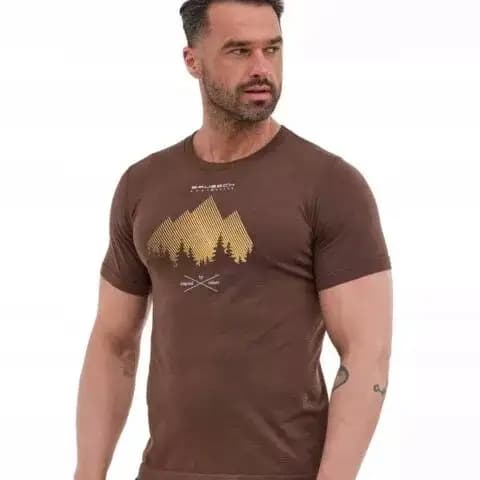 Koszulka męska merino wool BRUBECK krótki rękaw brązowa GÓRY rozmiar XL