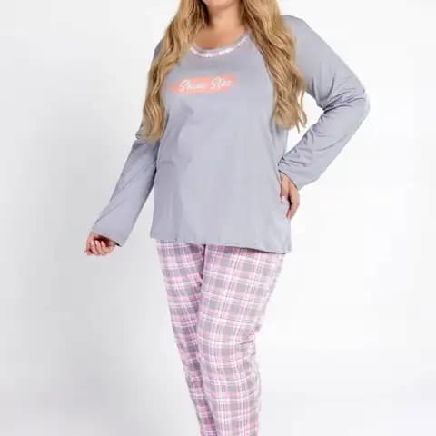 Damska piżama bawełniana, rozmiar 4XL Kuba Piżama K/P/0429 SHINE STAR SZARY