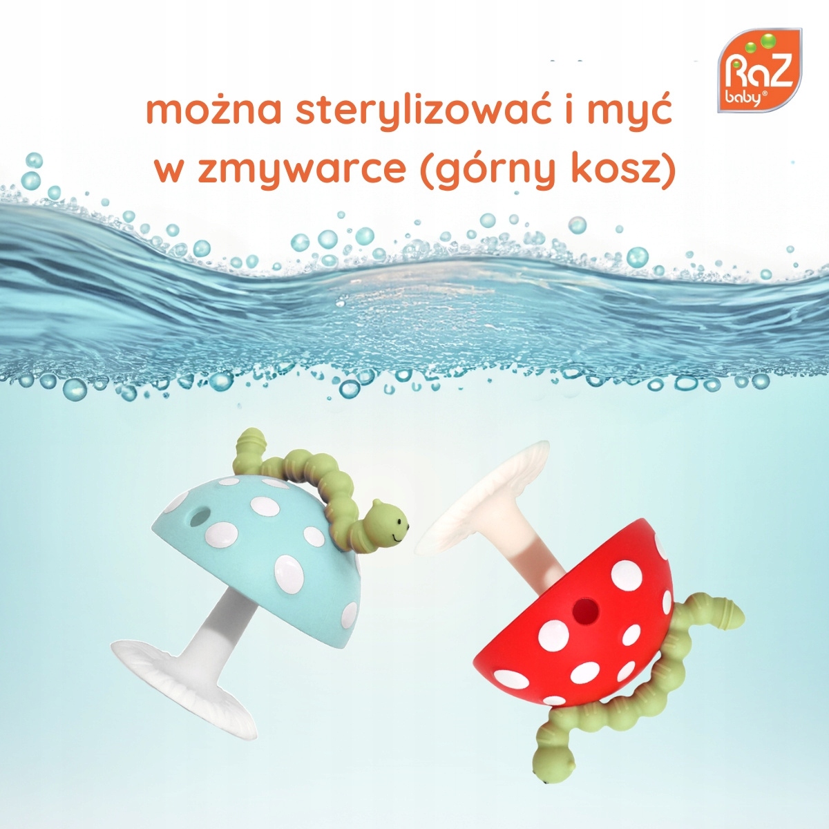 Gryzak silikonowy z przyssawką na ząbkowanie grzybek RazBaby silikon różowy - zdjęcie 3