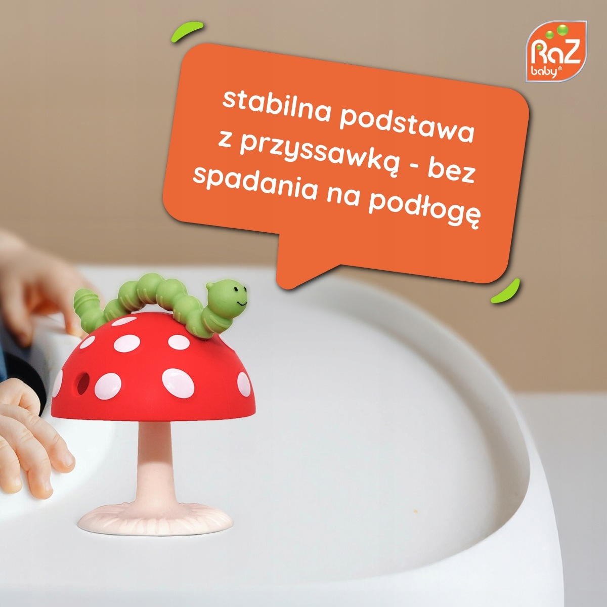 Gryzak silikonowy z przyssawką na ząbkowanie grzybek RazBaby silikon różowy - zdjęcie 4