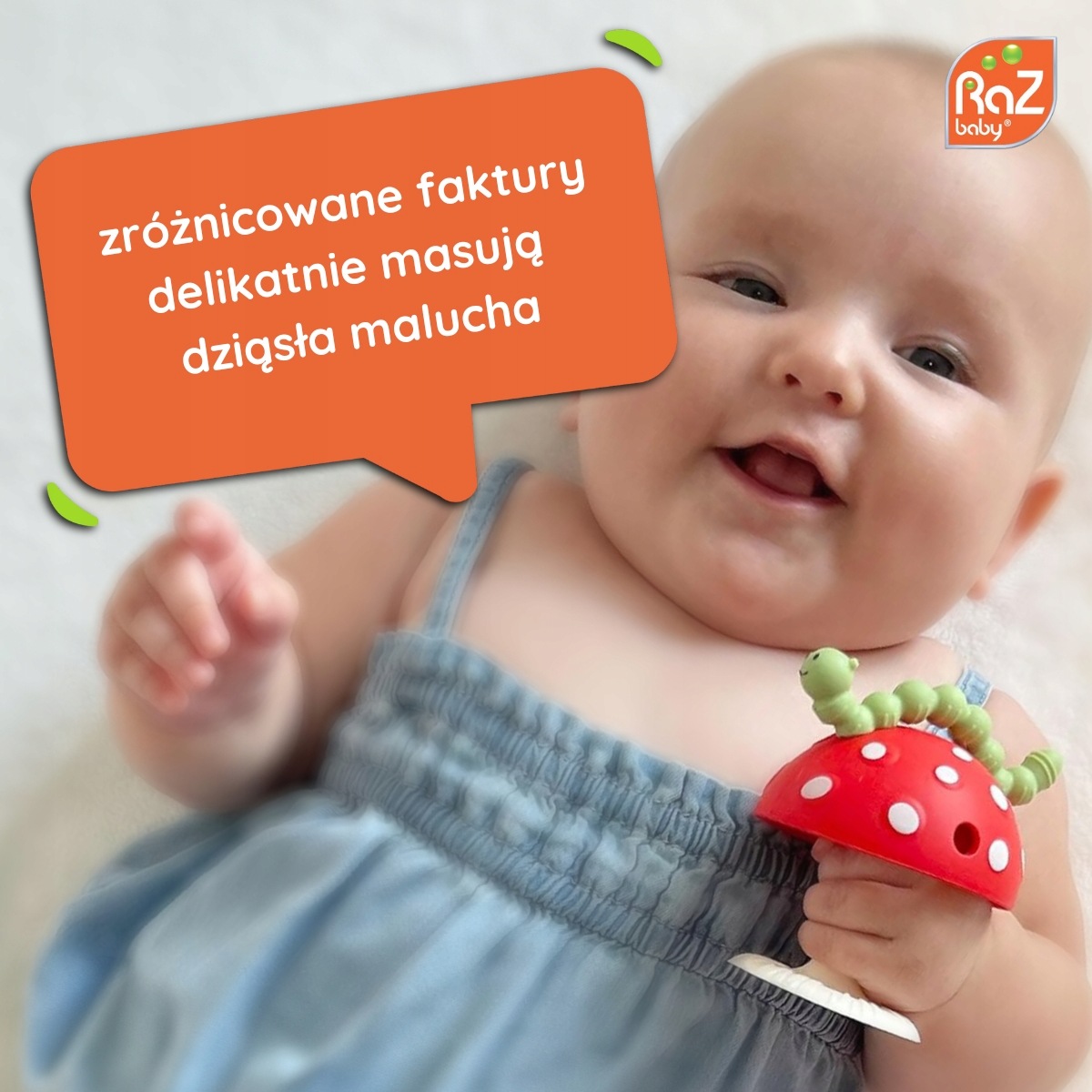 Gryzak silikonowy z przyssawką na ząbkowanie grzybek RazBaby silikon różowy - zdjęcie 5