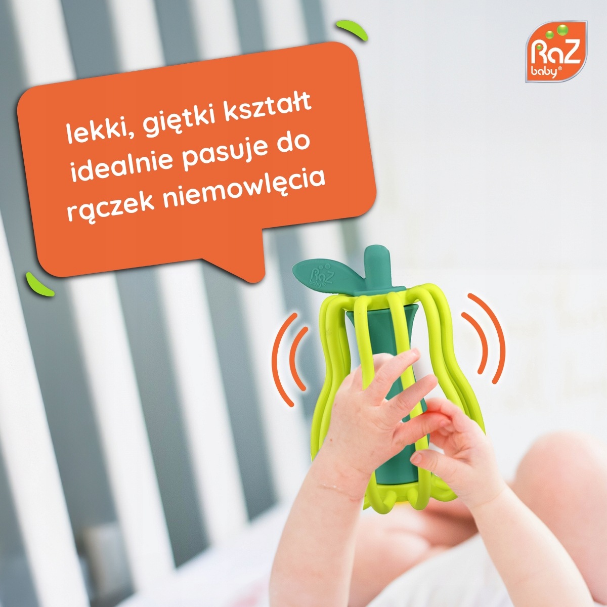 Gryzak silikonowy na ząbkowanie dla niemowląt z grzechotką RazBaby gruszka - zdjęcie 2